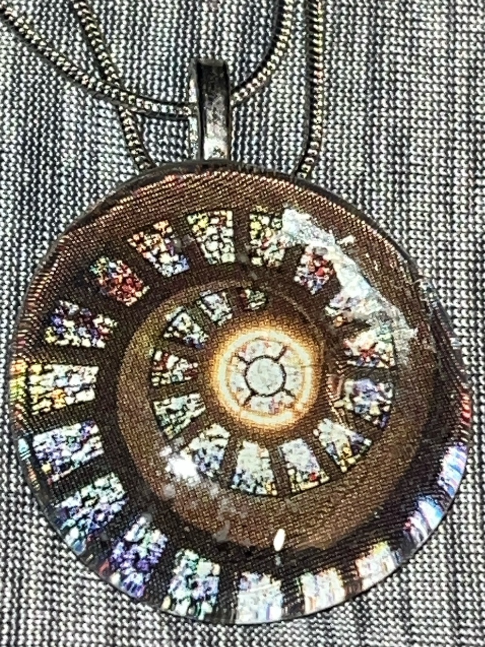 Handmade Cathedral Rose Window Art Pendant Necklace 20.5”